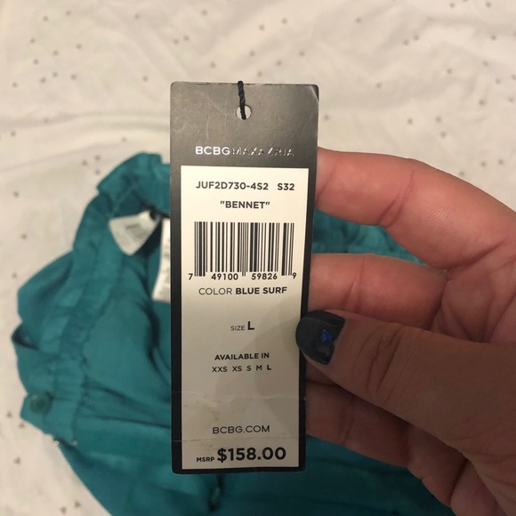 NWT BCBGMAXAZRIA Teal Bennet Satin Cuffed Pants - Picture 5 of 8